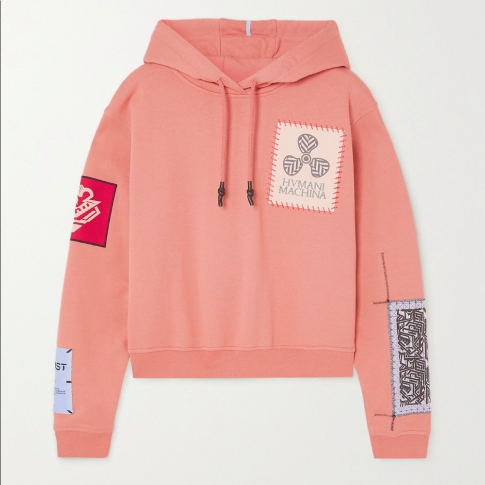 MCQ Alexander McQueen In Dust appliquéd cotton-jersey hoodie